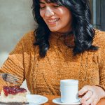 Women Eating cheese cake